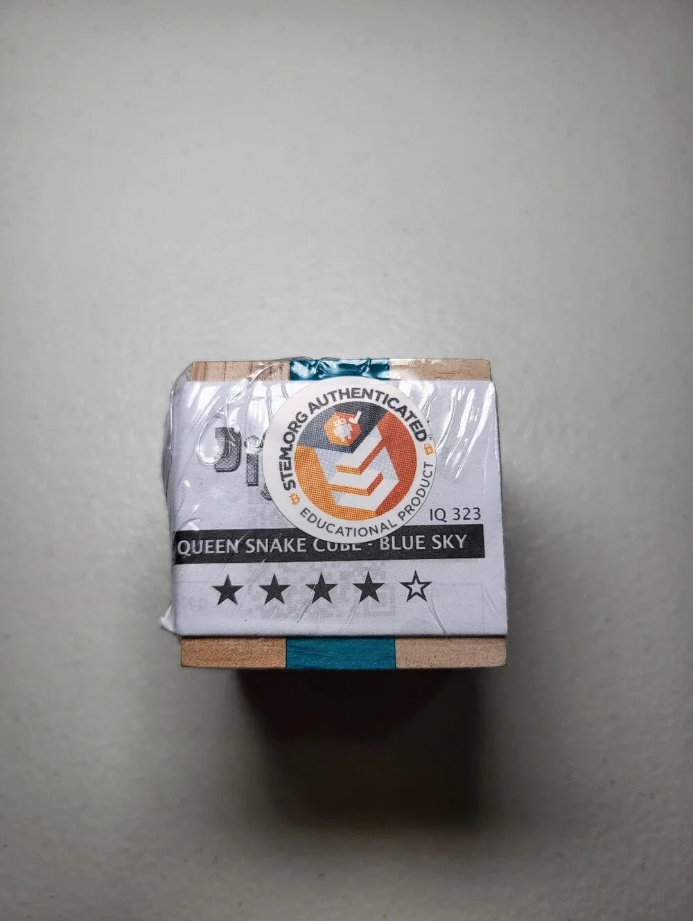 Wooden Puzzle Cube with Teal Accent